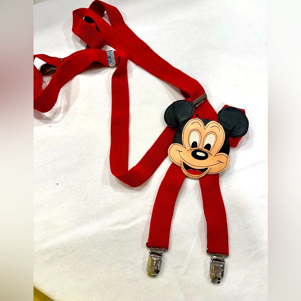 Vintage Disney Mickey Mouse Suspenders red genuine leather